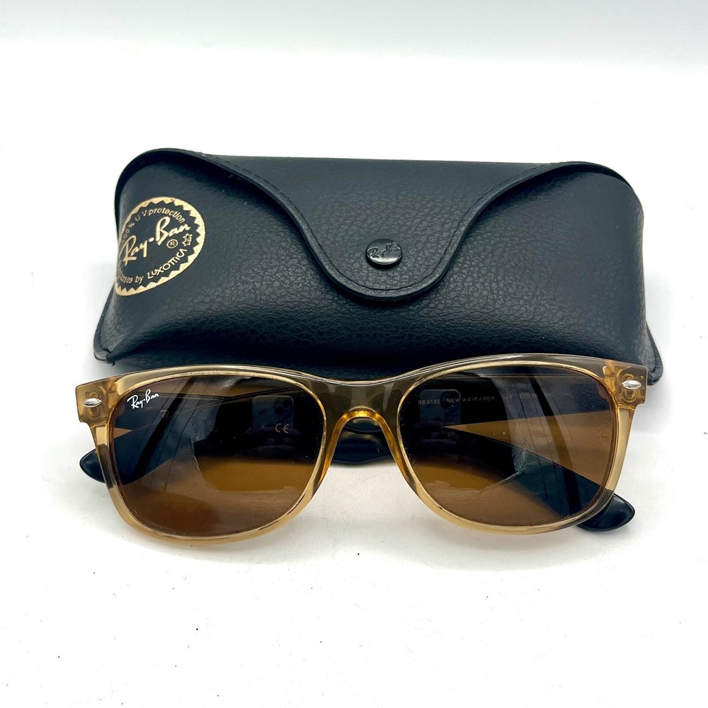 Ray-Ban RB2132 55mm 18 New Wayfarer Sunglasses Honey Amber Black 945 3N